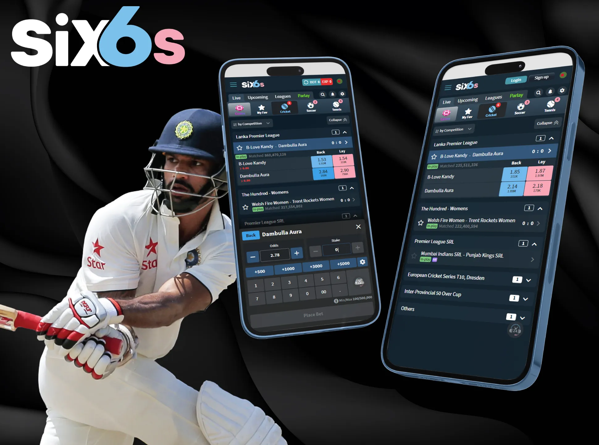 Log in to your account, top it up and choose a cricket event to bet on.