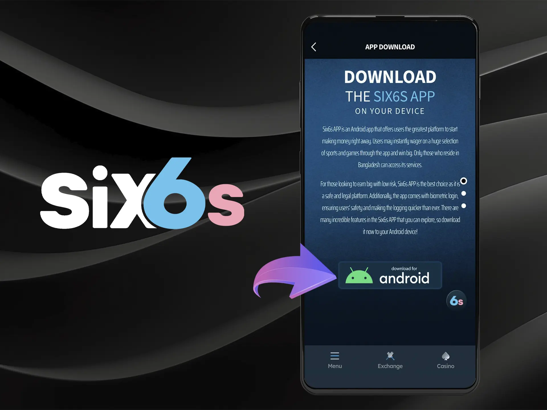 Open the page for the Six6s app download for Android devices.