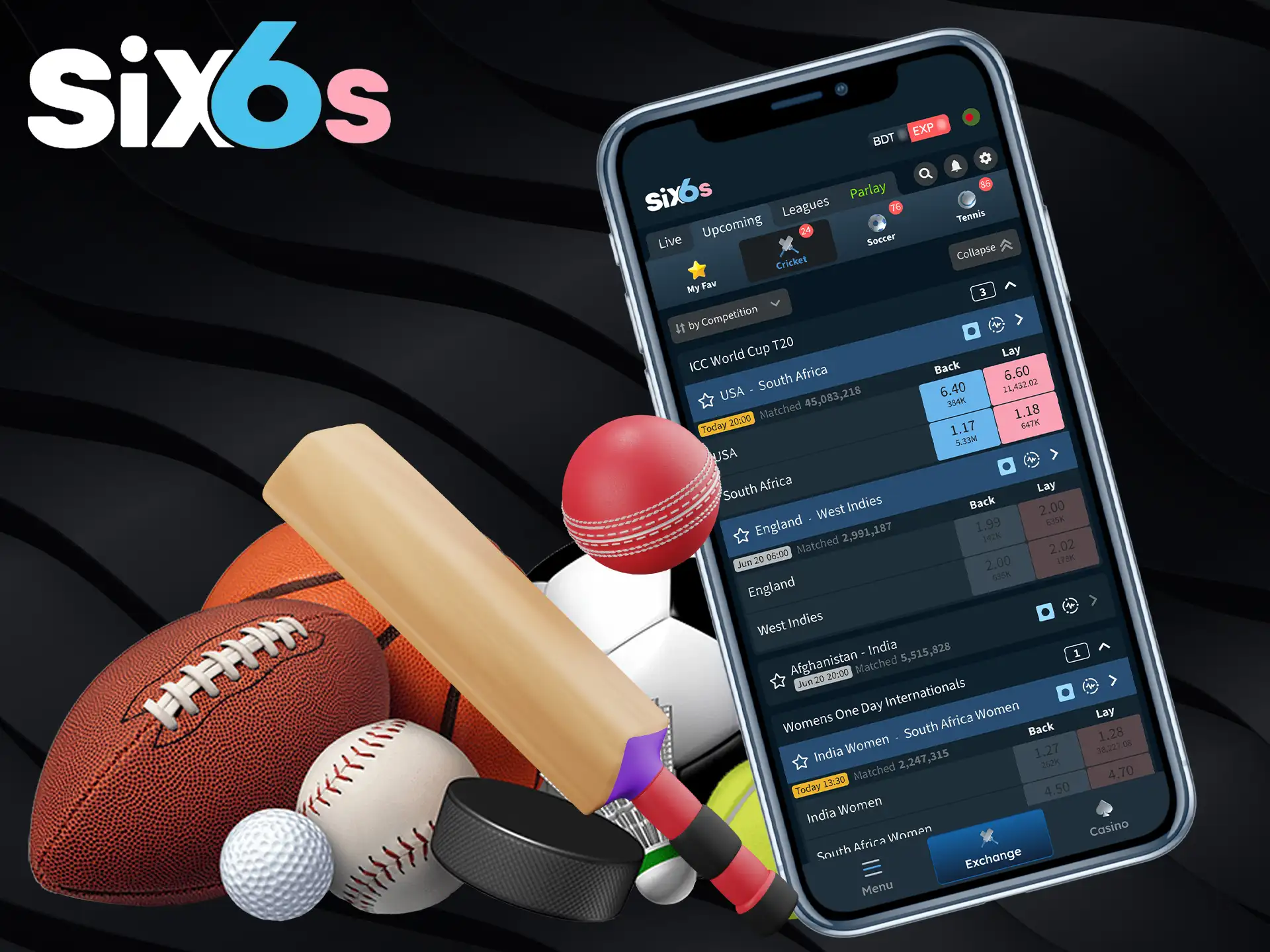 Place bets on different sports on the Six6s app to increase your chance of winning.